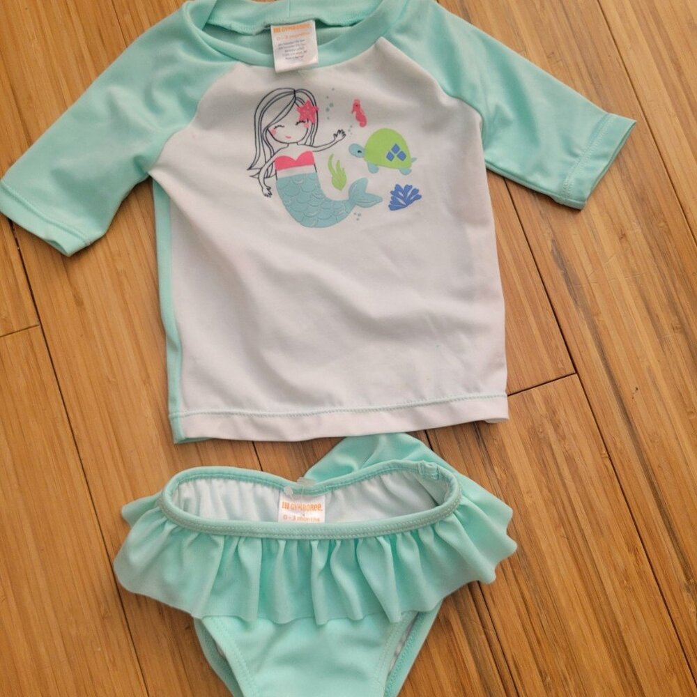 Gymboree rash gaurd Swimsuit ruffles mermaid 0-3 months